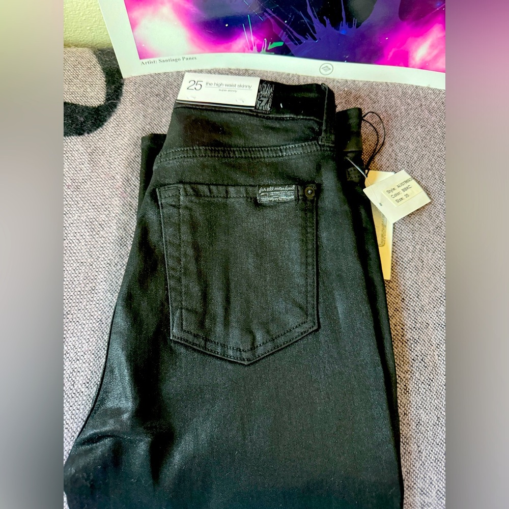 NWT 7. for all mankind black leather jeans